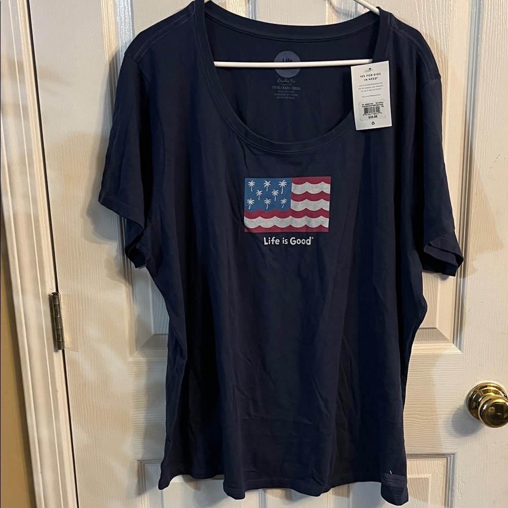 Life Is Good Navy Blue Flag T-Shirt